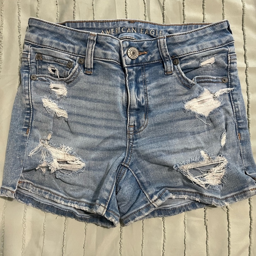 American Eagle Light Blue Distressed Jean Shorts